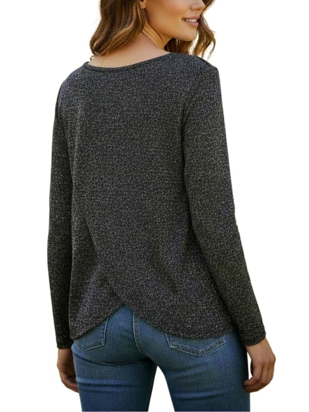 GENERATION LOVE Knit Metallic Fiber Crossback Hem Long Sleeve Size XS / Small
